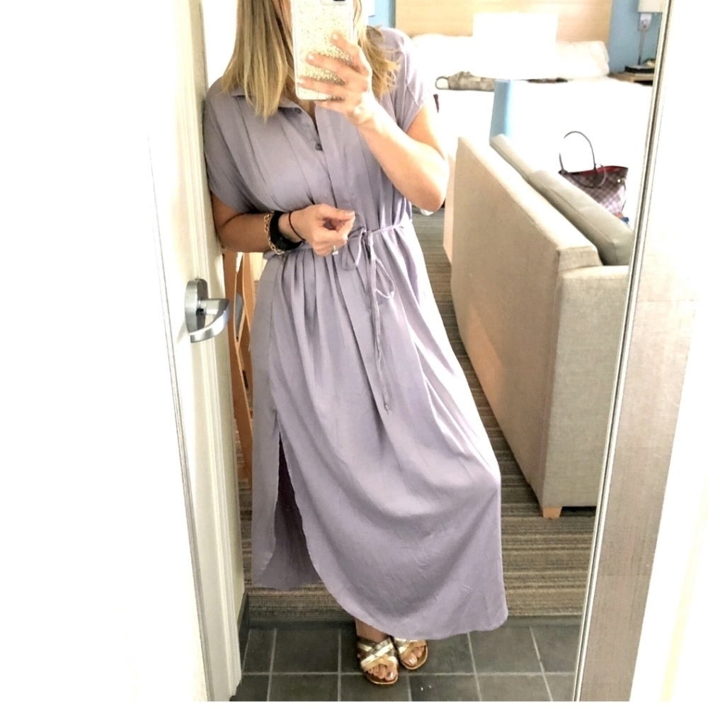 NWT Young Fabulous & Broke YFB Womens XSmall Shirt Dress Lilac Maxi Rayon